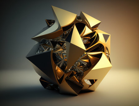 Abstract chaotic geometric background Glossy pyramids and spheres background created with Generative AI technologyの素材