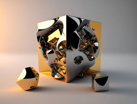 Abstract chaotic geometric background Glossy pyramids and spheres background created with Generative AI technologyの素材