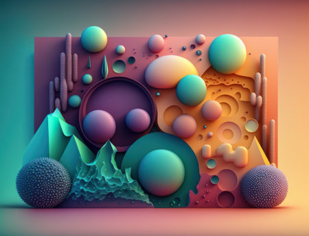 Abstract image featuring a combination of organic and geometric shapes dynamic and energetic background created with Generative AI technologyの素材