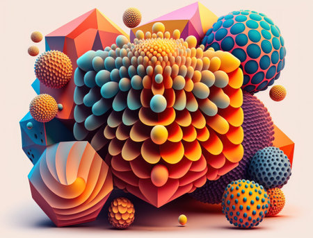 Abstract image featuring a combination of organic and geometric shapes dynamic and energetic background created with Generative AI technologyの素材