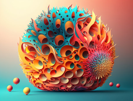 Abstract image featuring a combination of organic and geometric shapes dynamic and energetic background created with Generative AI technologyの素材