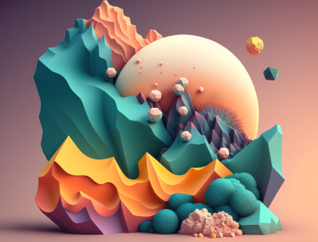 Abstract image featuring a combination of organic and geometric shapes dynamic and energetic background created with Generative AI technologyの素材
