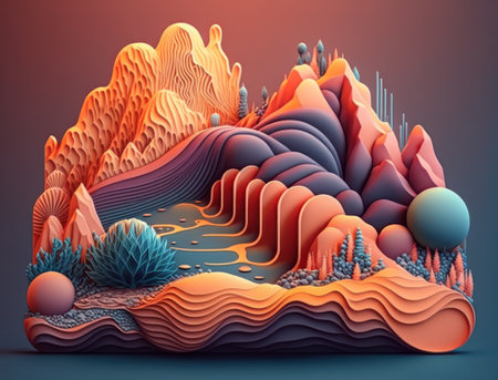 Abstract image featuring a combination of organic and geometric shapes dynamic and energetic background created with Generative AI technologyの素材