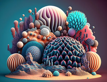 Abstract image featuring a combination of organic and geometric shapes dynamic and energetic background created with Generative AI technologyの素材