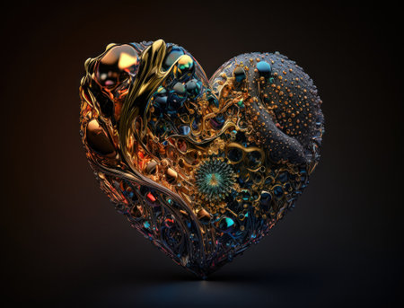 Realistic translucent heart shaped crystal zircon, natural gemstone Generative AI technology Dark backgroundの素材