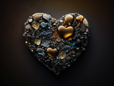 Realistic translucent heart shaped crystal zircon, natural gemstone Generative AI technology Dark backgroundの素材