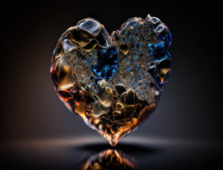 Realistic translucent heart shaped crystal zircon, natural gemstone Generative AI technology Dark backgroundの素材
