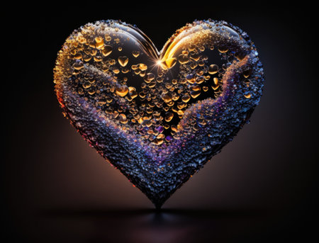 Realistic translucent heart shaped crystal zircon, natural gemstone Generative AI technology Dark backgroundの素材