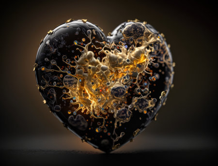 Realistic translucent heart shaped crystal zircon, natural gemstone Generative AI technology Dark backgroundの素材