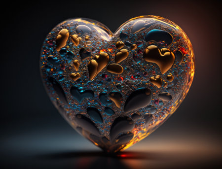 Realistic translucent heart shaped crystal zircon, natural gemstone Generative AI technology Dark backgroundの素材