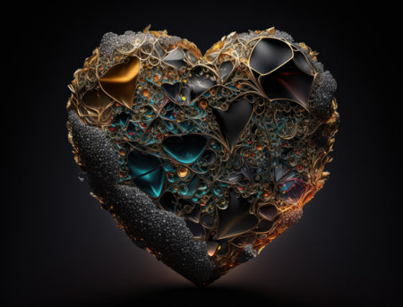 Realistic translucent heart shaped crystal zircon, natural gemstone Generative AI technology Dark backgroundの素材