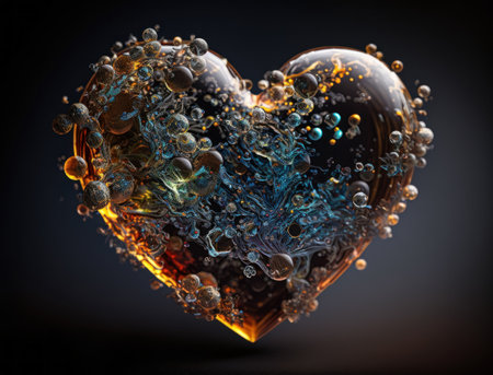 Realistic translucent heart shaped crystal zircon, natural gemstone Generative AI technology Dark backgroundの素材