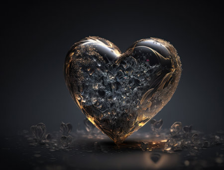 Realistic translucent heart shaped crystal zircon, natural gemstone Generative AI technology Dark backgroundの素材