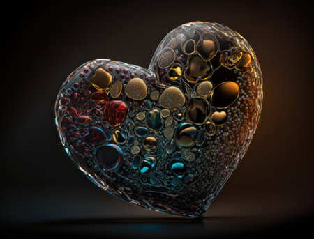 Realistic translucent heart shaped crystal zircon, natural gemstone Generative AI technology Dark backgroundの素材