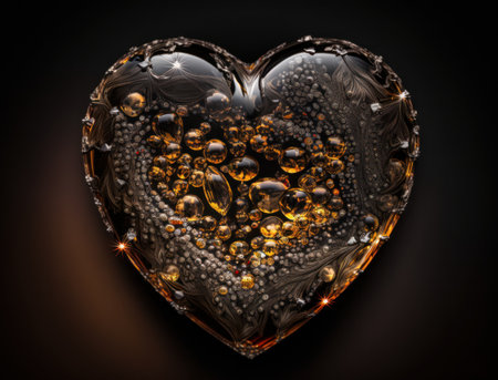 Realistic translucent heart shaped crystal zircon, natural gemstone Generative AI technology Dark backgroundの素材