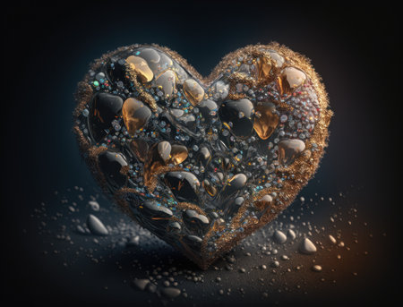Realistic translucent heart shaped crystal zircon, natural gemstone Generative AI technology Dark backgroundの素材