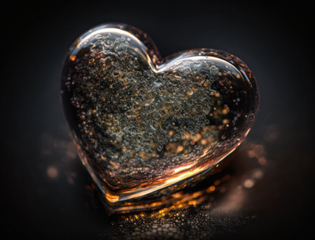 Realistic translucent heart shaped crystal zircon, natural gemstone Generative AI technology Dark backgroundの素材