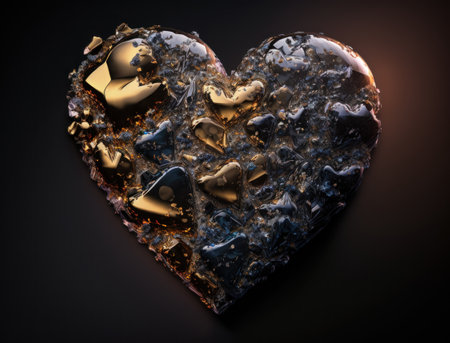 Realistic translucent heart shaped crystal zircon, natural gemstone Generative AI technology Dark backgroundの素材