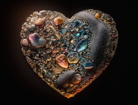 Realistic translucent heart shaped crystal zircon, natural gemstone Generative AI technology Dark backgroundの素材