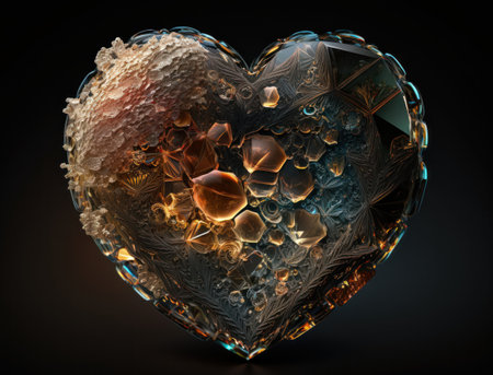 Realistic translucent heart shaped crystal zircon, natural gemstone Generative AI technology Dark backgroundの素材