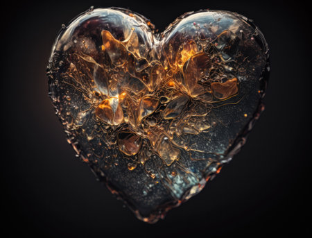 Realistic translucent heart shaped crystal zircon, natural gemstone Generative AI technology Dark backgroundの素材