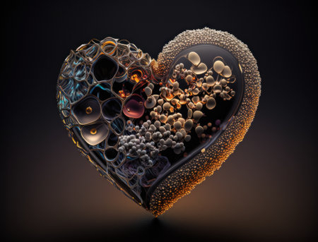 Realistic translucent heart shaped crystal zircon, natural gemstone Generative AI technology Dark backgroundの素材