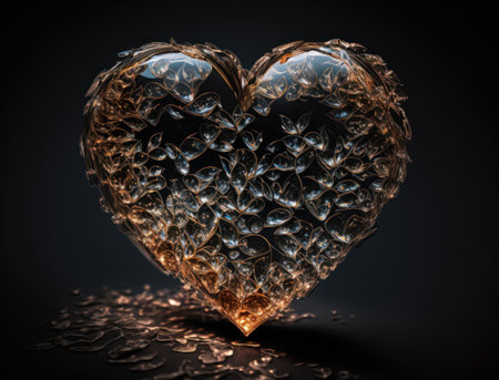 Realistic translucent heart shaped crystal zircon, natural gemstone Generative AI technology Dark backgroundの素材