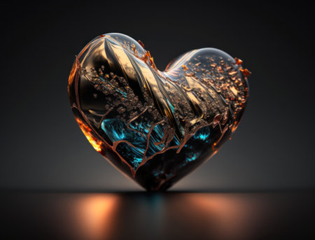Realistic translucent heart shaped crystal zircon, natural gemstone Generative AI technology Dark backgroundの素材
