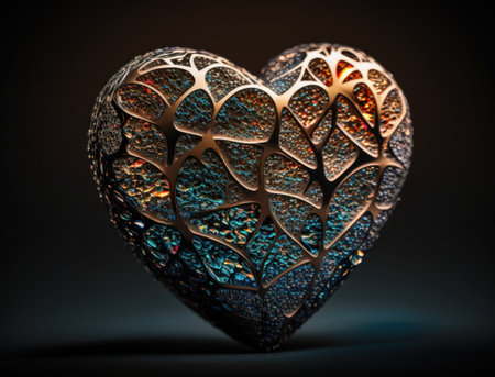 Realistic translucent heart shaped crystal zircon, natural gemstone Generative AI technology Dark backgroundの素材