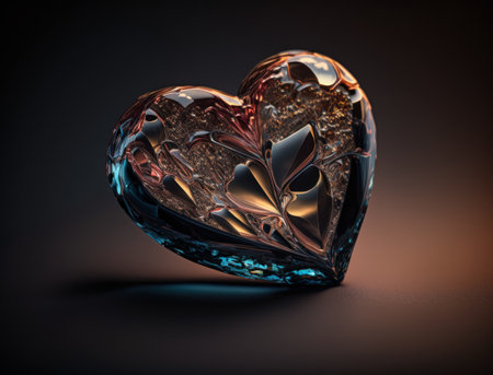Realistic translucent heart shaped crystal zircon, natural gemstone Generative AI technology Dark backgroundの素材