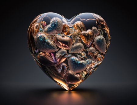 Realistic translucent heart shaped crystal zircon, natural gemstone Generative AI technology Dark backgroundの素材