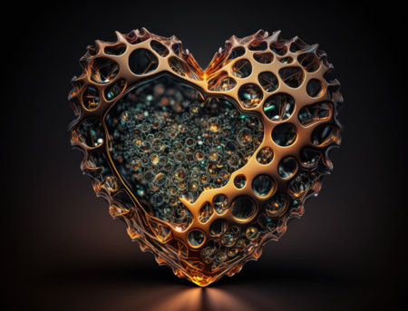 Realistic translucent heart shaped crystal zircon, natural gemstone Generative AI technology Dark backgroundの素材