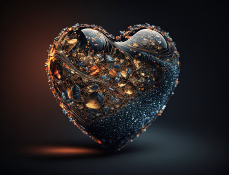 Realistic translucent heart shaped crystal zircon, natural gemstone Generative AI technology Dark backgroundの素材