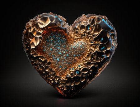 Realistic translucent heart shaped crystal zircon, natural gemstone Generative AI technology Dark backgroundの素材