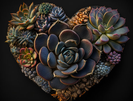 Green heart made by various succulents Environmental protection concept created with Generative AI technologyの素材