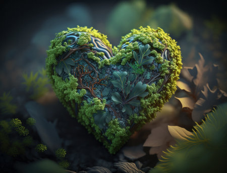 Green heart that represents environmental protection created with Generative AI technologyの素材