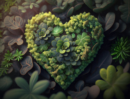 Green heart that represents environmental protection created with Generative AI technologyの素材