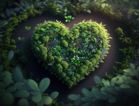 Green heart that represents environmental protection created with Generative AI technologyの素材