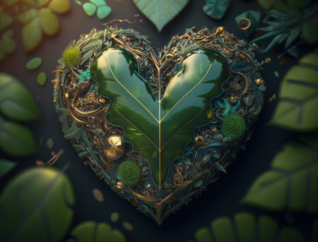 Green heart that represents environmental protection created with Generative AI technologyの素材