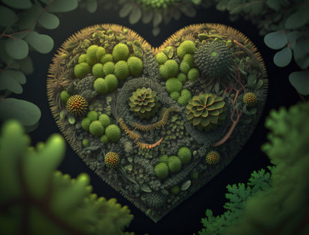 Green heart that represents environmental protection created with Generative AI technologyの素材