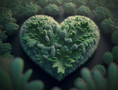 Green heart that represents environmental protection created with Generative AI technologyの素材