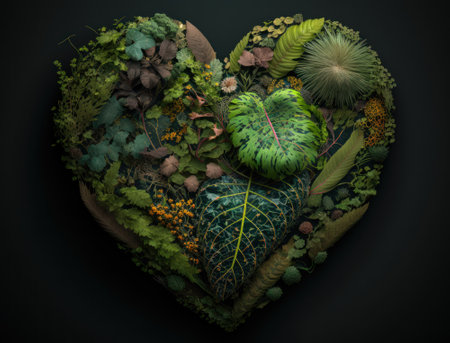 Green heart that represents environmental protection created with Generative AI technologyの素材
