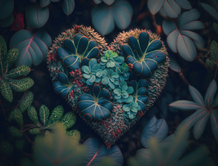 Green heart made by foliage that represents environmental protection created with Generative AI technologyの素材