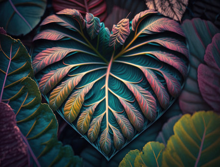 Green heart made by foliage that represents environmental protection created with Generative AI technologyの素材