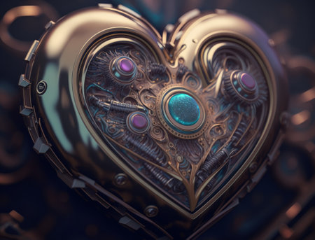 Green and gold metallic heart that represents environmental protection created with Generative AI technologyの素材