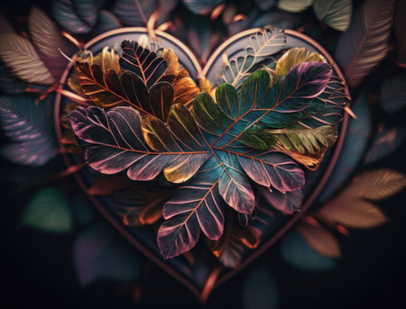 Green heart made by foliage that represents environmental protection created with Generative AI technologyの素材