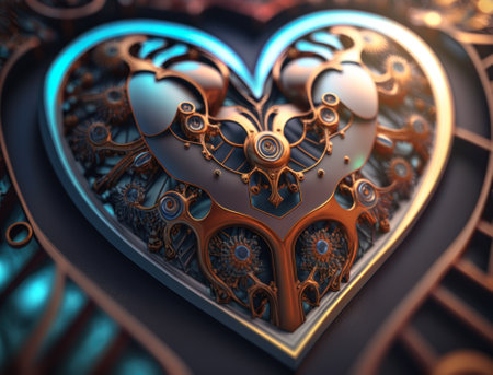 Green and gold metallic heart that represents environmental protection created with Generative AI technologyの素材