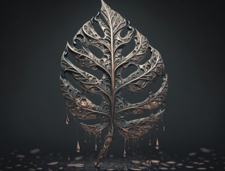 Abstract dark black leaf skeleton background created with Generative AI technologyの素材