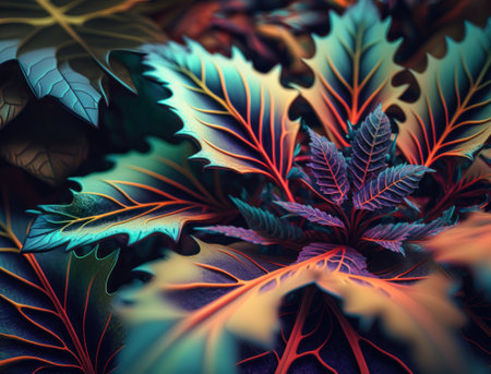 Abstract colorful foliage background created with Generative AI technologyの素材