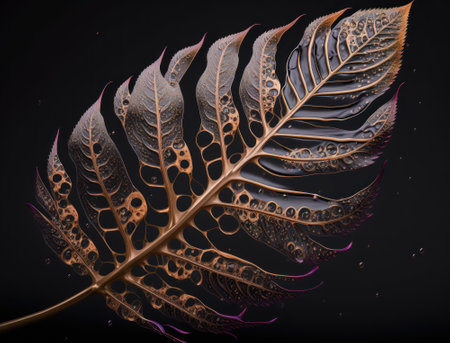 Abstract dark black leaf skeleton background created with Generative AI technologyの素材